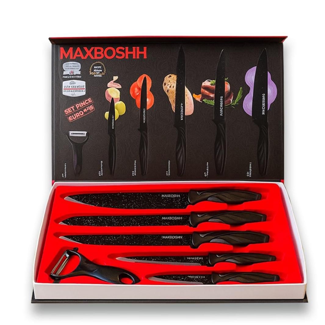 EVCRIERH 6-Piece Professional Sharp Knife Set with Ceramic Peeler and Scissors