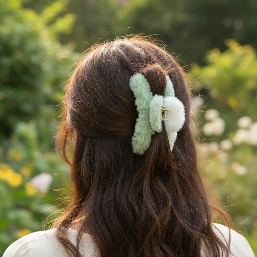 Premium 8 cm Big Size Double Color Bluffy Hair Clip