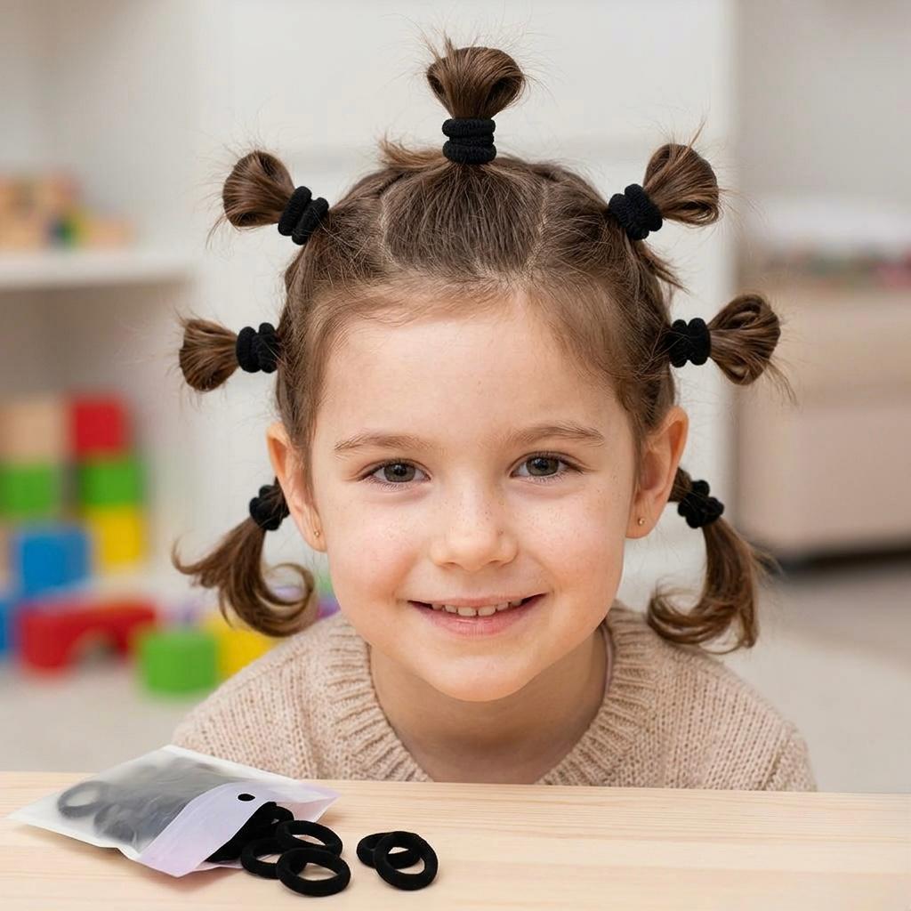 100-Piece Small Black Hair Wool Elastic Set – Professional Mini Hair Ties