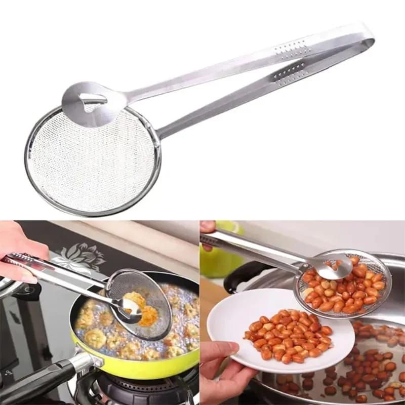 2-in-1 Stainless Steel Oil Filter Spoon & Strainer Tong